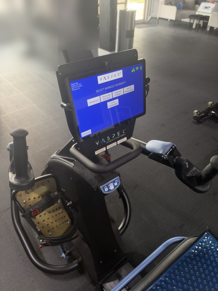 Vasper tablet console showing workout intensity options